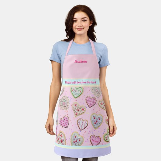 Tablier Fille mère Coeur personnalisé Cookies Pastel Apron (Porté)