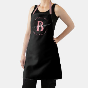 Tablier Fille moderne noir rose Nom Script Monogramme 