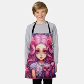 Tablier Fille rose avec deux hiboux (Porté)