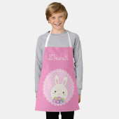 Tablier Fille rose mignonne Kawaii Bunny & Fleurs Nom Pers (Porté)