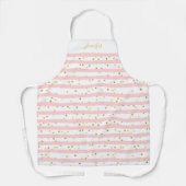 Tablier Fille roses rayures et points avec nom ou monogram (Recto)