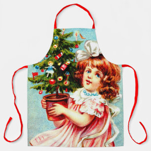 Tablier Fille vintage avec arbre de Noël