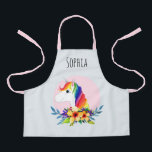 Tablier Filles mignonne Aquarelle Magique Rose Unicorne En<br><div class="desc">Ce tablier pour enfants magique et girly présente une mignonne licorne arc-en-ciel et des fleurs d'aquarelle. Ce design de conte de fées dispose également d'un endroit où vous pouvez ajouter le nom de votre fille. L'addition florale magique parfaite aux fournitures scolaires de n'importe quel enfant.</div>