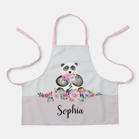 Tablier Filles mignonne Panda Ours Floral et Fleurs Enfant (Recto)