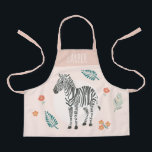 Tablier Filles mignonne rose Safari Zèbre et Fleurs<br><div class="desc">Ce tablier pour enfants mignon et moderne dispose d'un zèbre safari,  avec des fleurs d'aquarelle et des plantes,  et peut être personnalisé avec votre nom de filles. Le cadeau parfait sur le thème de la jungle pour votre tout-petit ou votre enfant!</div>