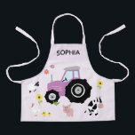 Tablier Filles mignonne violet ferme Tracteur et nom Enfan<br><div class="desc">Ce tablier pour enfants mignon et tendance présente des dessins animés d'animaux de ferme,  avec un tracteur,  des vaches,  des cochons,  des moutons,  des poulets et des fleurs,  et peut être personnalisé avec votre nom de filles. Le cadeau idéal rose à la ferme pour votre tout-petit ou votre enfant.</div>