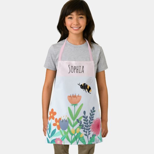 Tablier Filles mignonnes abeille et fleurs avec nom Enfant (Insitu)