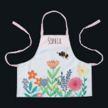 Tablier Filles mignonnes abeille et fleurs avec nom Enfant<br><div class="desc">Ce tablier pour enfants mignon et capricieux présente une illustration unique de fleurs d'abeilles et de jardins et peut être personnalisé avec votre nom de filles. Le cadeau parfait pour un petit jardinier !</div>