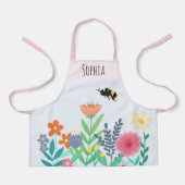Tablier Filles mignonnes abeille et fleurs avec nom Enfant (Recto)