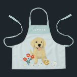 Tablier Filles mignonnes Chien Chien Chien Floral Enfants<br><div class="desc">Ce tablier pour enfants mignon et douillet est orné d'un adorable chiot de repérage doré,  avec des fleurs. Ce joli design floral bleu dispose également d'un endroit où vous pouvez ajouter le nom de votre fille. Le cadeau idéal pour les amateurs de chiens !</div>
