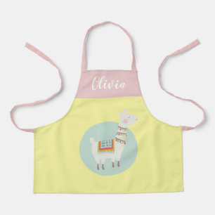 Tablier Filles mignonnes Llama arc-en-ciel Nom personnalis