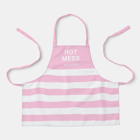 Tablier Filles mignonnes Pink Stripes Hot Mess Personnalis (Recto)