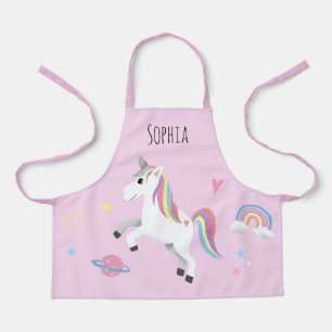 Tablier Filles mignonnes Pink Unicorne & Nom Enfants