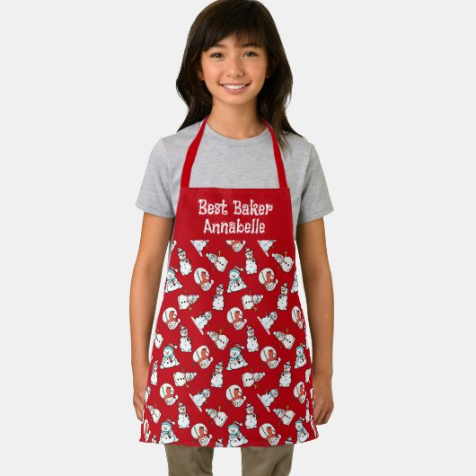 Tablier Filles Nom Snowman Rouge Et Blanc (Insitu)