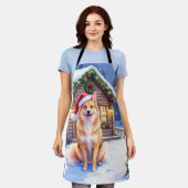 Tablier Finnish Spitz Snowy Cabin Santa Hat Christmas Art (Porté)