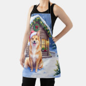 Tablier Finnish Spitz Snowy Cabin Santa Hat Christmas Art (Insitu)