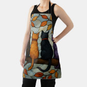 Tablier Five Cats on a Tree Branch Stained Glass Style (Insitu)