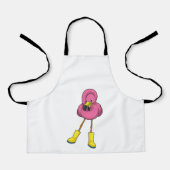 Tablier Flamant rose à la pluie avec bottes en caoutchouc (Recto)