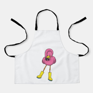 Tablier Flamant rose à la pluie avec bottes en caoutchouc