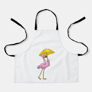 Tablier Flamant rose à la pluie avec parapluie
