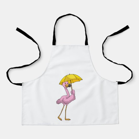 Tablier Flamant rose à la pluie avec parapluie (Recto)