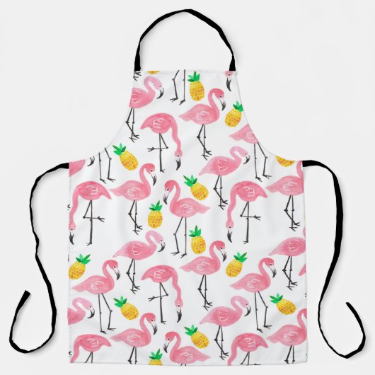 Tablier Flamant rose aquarelle et ananas : Ensemble tropic (Recto)