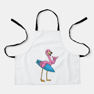 Tablier Flamant rose comme Surfer avec Surfboard