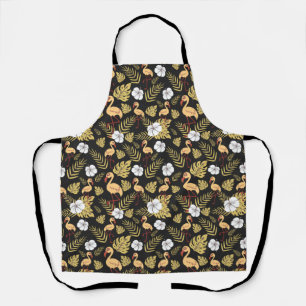 Tablier Flamant rose continu motif fleurs jaune et blanc