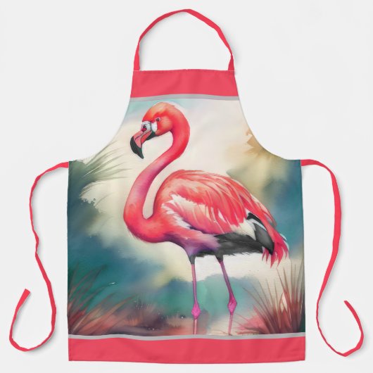 Tablier Flamant rose de peinture aquarelle (Recto)