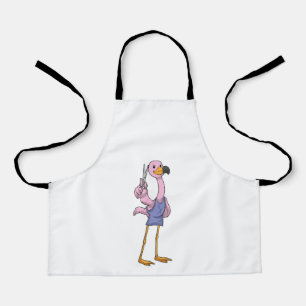 Tablier Flamant rose en coiffeur avec ciseaux