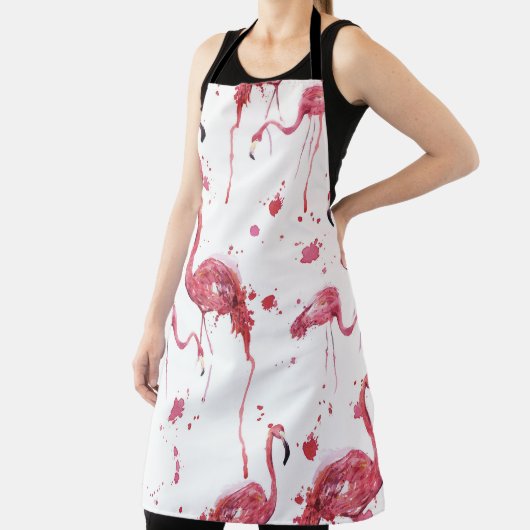 Tablier Flamant rose motif aquarelle, design dynamique. (Insitu)
