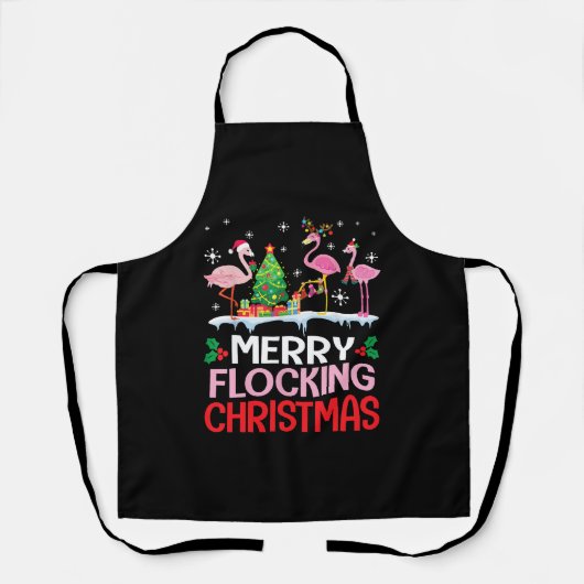 Tablier Flamant rose Noel Casquettes Danse Sur Neige Joyeu (Recto)