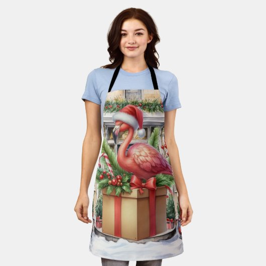 Tablier Flamant rose Noël Thème (Porté)