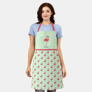 Tablier Flamant rose Oiseau rose Motif animal vert