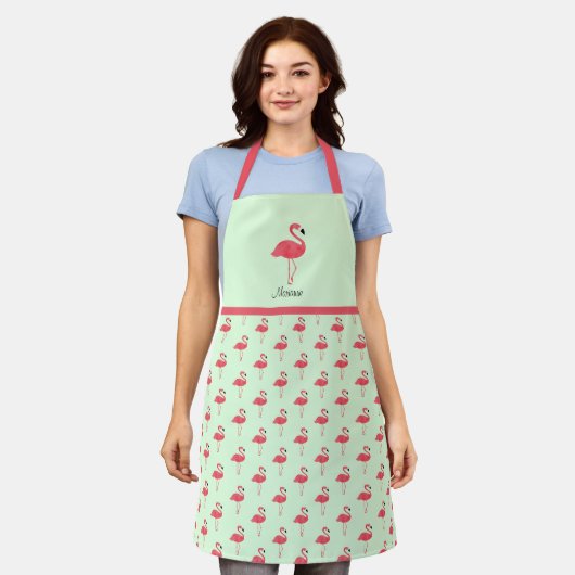 Tablier Flamant rose Oiseau rose Motif animal vert (Porté)
