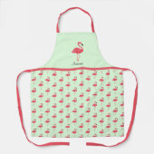 Tablier Flamant rose Oiseau rose Motif animal vert (Recto)