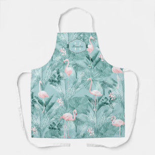 Tablier Flamant rose Orchidée Tropical Motif Turquoise ID8