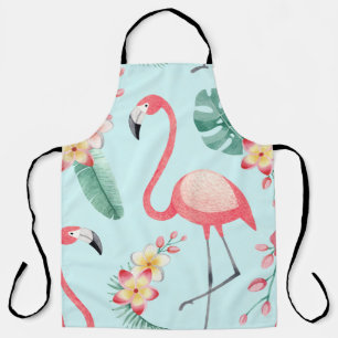 Tablier Flamants roses Fleurs tropicales Motif aquarelle