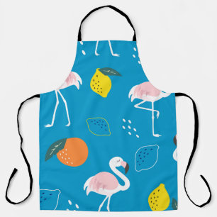 Tablier Flamants roses, fruits tropicaux abstraits, patter