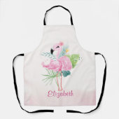 Tablier Flamants roses mignonsFeuilles tropicales (Recto)