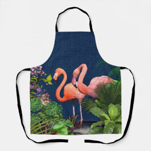Tablier Flamants roses roses sur bleu classique et vert to