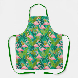 Tablier Flamants roses tropicaux Feuillage de la jungle
