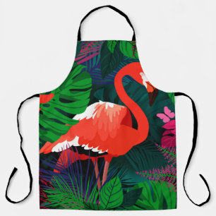 Tablier Flamingo rose. Feuilles tropicaux, papillon rose,