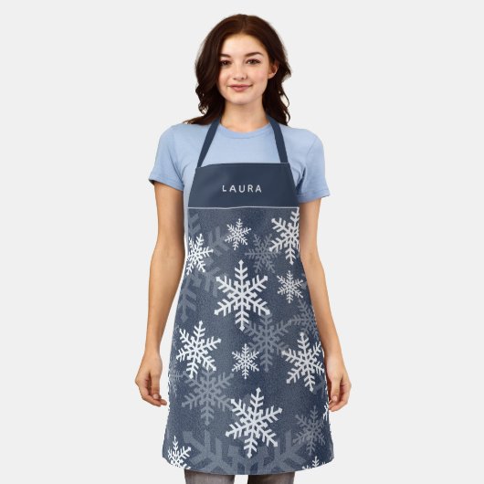Tablier Flammes De Noël cool Bleues Et Blanches (Porté)