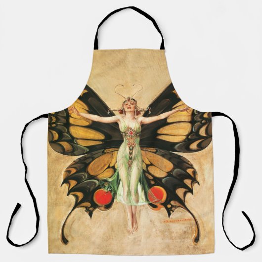 Tablier Flapper Butterfly Flying Woman Illustration (Recto)