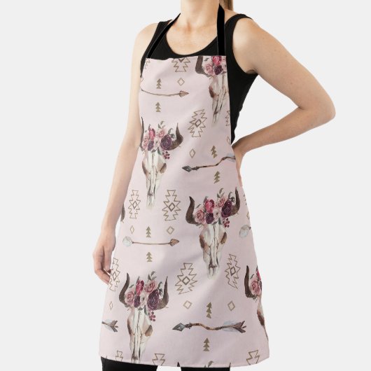 Tablier Flèches et crâne Boho, motif aquarelle. (Insitu)