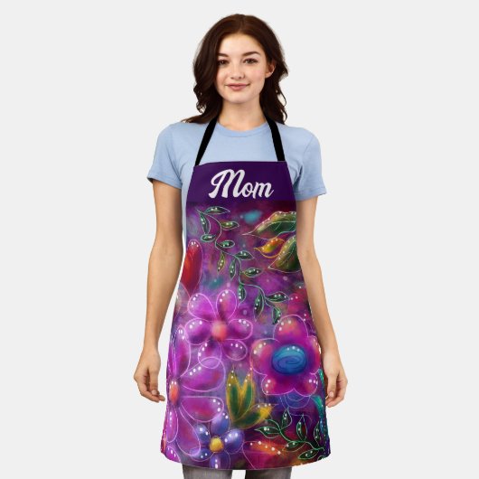 Tablier Fleur Abstraite couleur rose rose rose blanc (Porté)