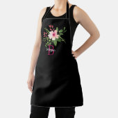 Tablier Fleur aquarelle, nom et monogramme sur fond noir (Insitu)