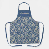Tablier Fleur botanique crème bleue Nom personnalisé Bohèm (Recto)