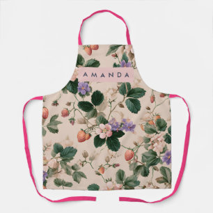 Tablier Fleur botanique personnalisée de fraise vintage